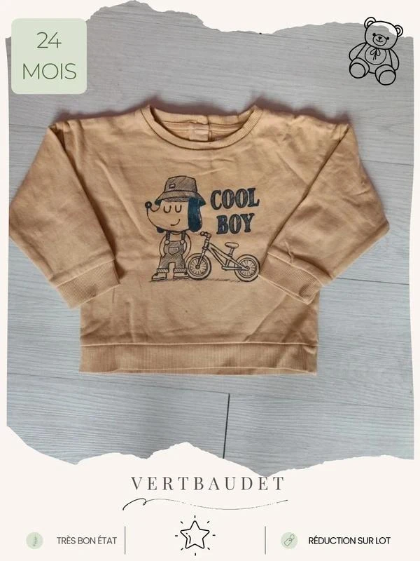 Sweat beige 🧸 Taille 24 mois 🧸 Vertbaudet